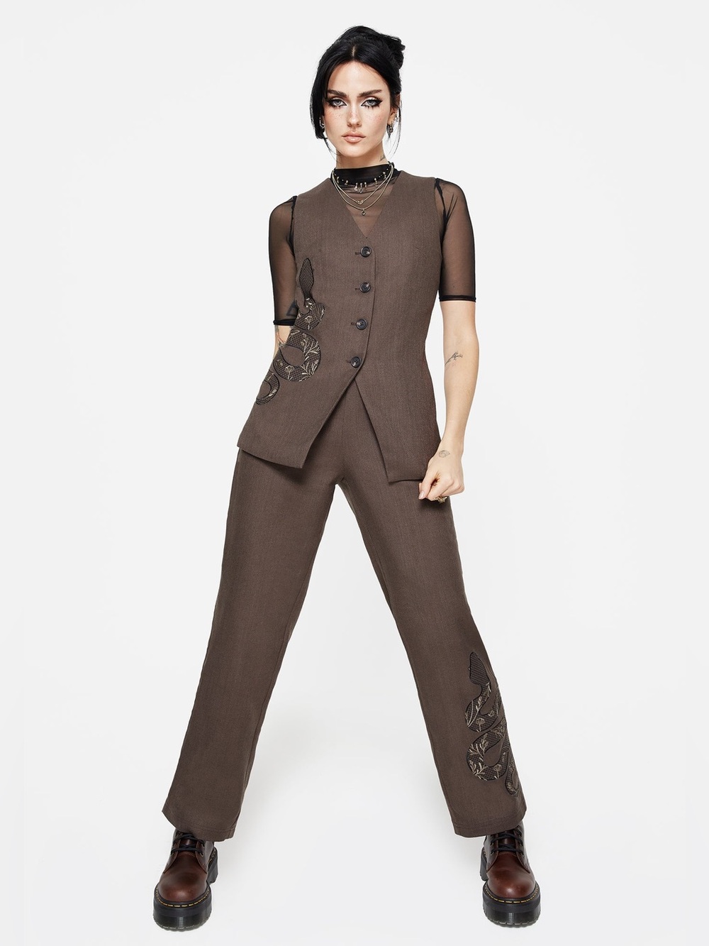 NWT Disturbia Gaia Linen Blend Snake Embroidered Longline Waistcoat US 16/UK 20 - Picture 7 of 8